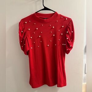 SHEIN Red Pearl blouse